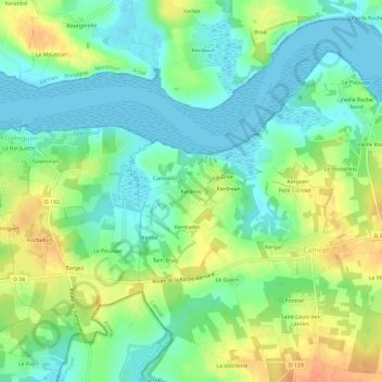 Mapa topográfico Kerarno, altitud, relieve