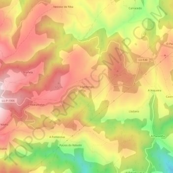 Mapa topográfico Vilardongo, altitud, relieve