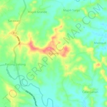 Mapa topográfico Botong, altitud, relieve