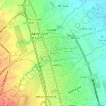 Mapa topográfico San Francisco, altitud, relieve