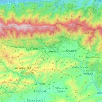 Mapa topográfico Guarenas, altitud, relieve