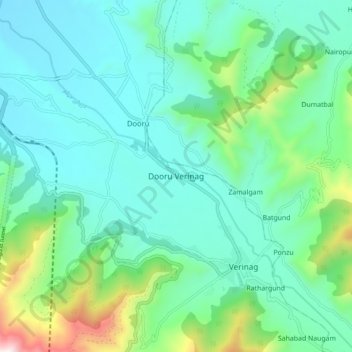 Mapa topográfico Dooru Verinag, altitud, relieve