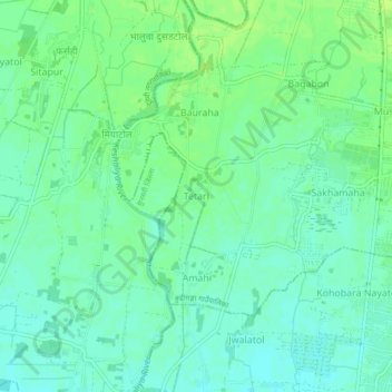 Mapa topográfico Tetari, altitud, relieve