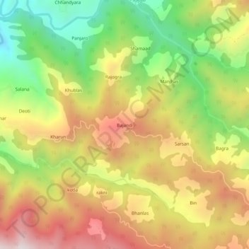 Mapa topográfico Bajandi, altitud, relieve