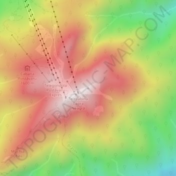 Mapa topográfico Postăvaru, altitud, relieve