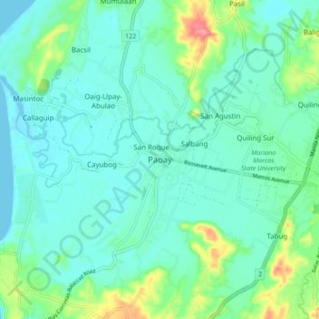 Mapa topográfico Paoay, altitud, relieve