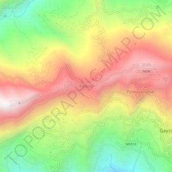 Mapa topográfico Pelling, altitud, relieve