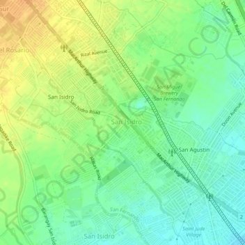 Mapa topográfico San Isidro, altitud, relieve