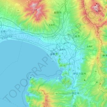 Mapa topográfico 沼津市, altitud, relieve