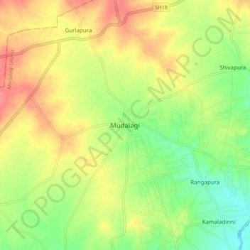 Mapa topográfico Mudalagi, altitud, relieve