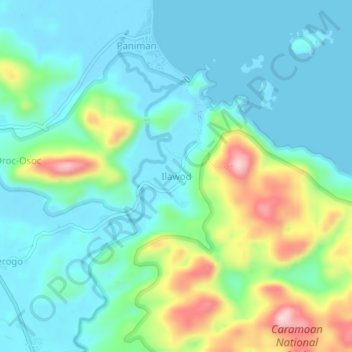 Mapa topográfico Ilawod, altitud, relieve