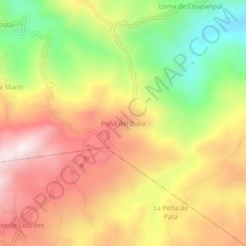 Mapa topográfico Peña del Zulia, altitud, relieve