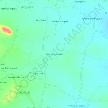 Mapa topográfico Saravanampatti, altitud, relieve
