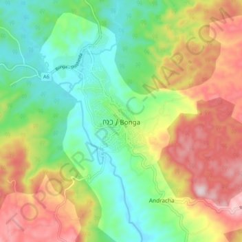Mapa topográfico Bonga, altitud, relieve