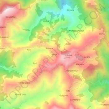 Mapa topográfico Binak, altitud, relieve