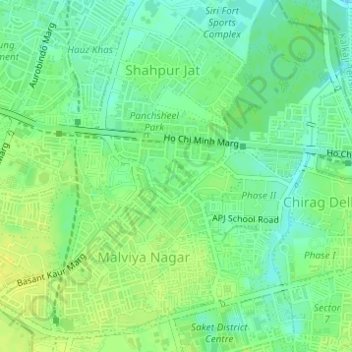 Mapa topográfico Sadhna Enclave, altitud, relieve