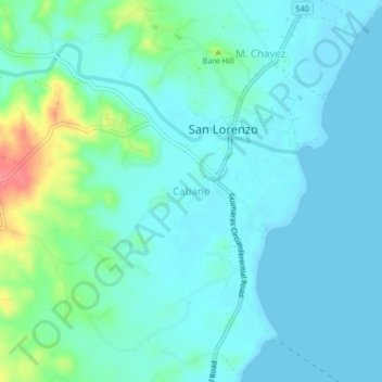 Mapa topográfico Cabano, altitud, relieve