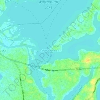 Mapa topográfico Sambranikodi, altitud, relieve