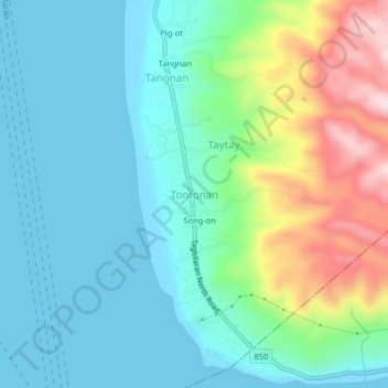 Mapa topográfico Tontonan, altitud, relieve