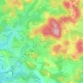 Mapa topográfico Le Grand Chiroux, altitud, relieve