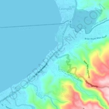Mapa topográfico Puerto, altitud, relieve