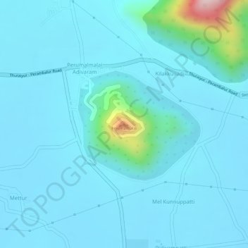 Mapa topográfico Perumalmalai, altitud, relieve