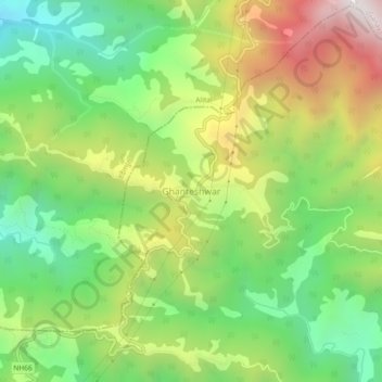 Mapa topográfico Ghanteshwar, altitud, relieve
