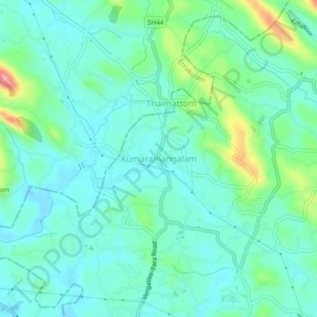 Mapa topográfico Kumaramangalam, altitud, relieve