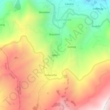Mapa topográfico Agllan, altitud, relieve