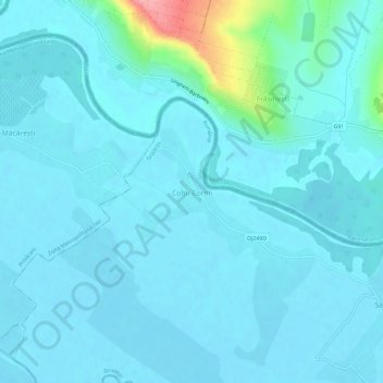 Mapa topográfico Colțu Cornii, altitud, relieve