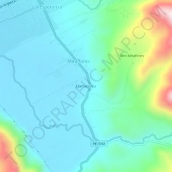Mapa topográfico Llamaquizu, altitud, relieve