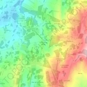 Mapa topográfico Guimarei de Arriba, altitud, relieve