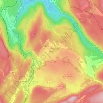 Mapa topográfico Cornu, altitud, relieve