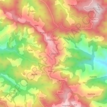 Mapa topográfico Churag, altitud, relieve