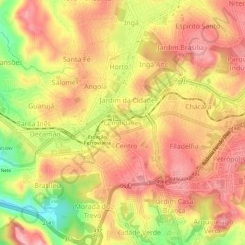 Mapa topográfico Comnidades, altitud, relieve