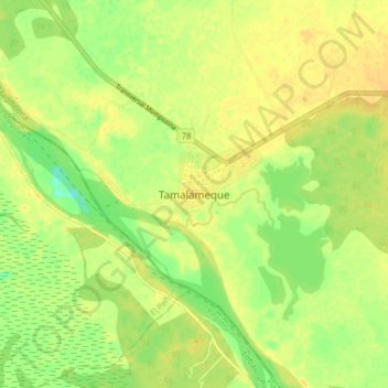 Mapa topográfico Tamalameque, altitud, relieve
