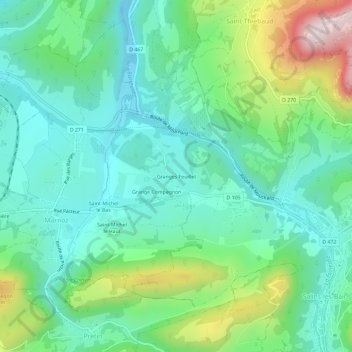 Mapa topográfico Granges Feuillet, altitud, relieve