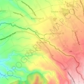 Mapa topográfico Kaylaway, altitud, relieve