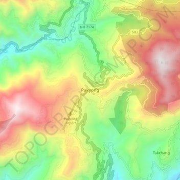 Mapa topográfico Pakyong, altitud, relieve