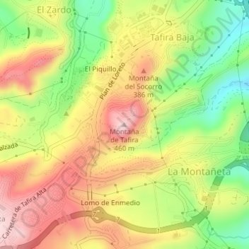 Mapa topográfico Montaña de Tafira, altitud, relieve