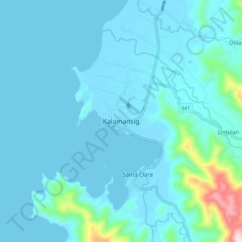 Mapa topográfico Kalamansig, altitud, relieve