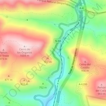 Mapa topográfico Despeñaperros, altitud, relieve