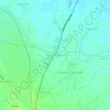 Mapa topográfico Parsolingan, altitud, relieve