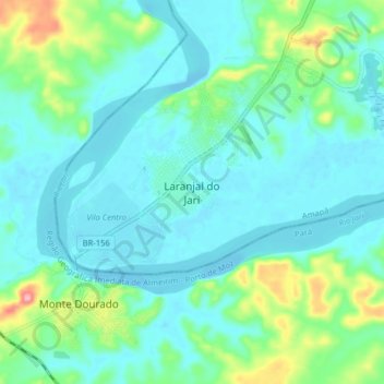 Mapa topográfico Laranjal do Jari, altitud, relieve