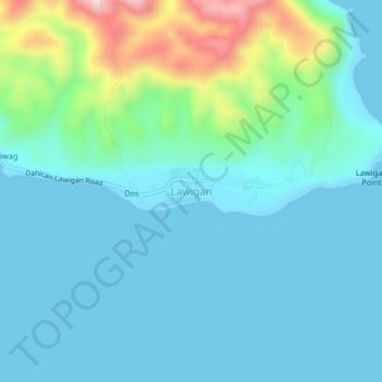 Mapa topográfico Lawigan, altitud, relieve
