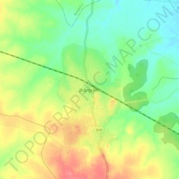 Mapa topográfico Jhargram, altitud, relieve
