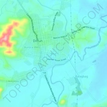 Mapa topográfico Rizal, altitud, relieve