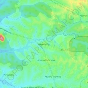 Mapa topográfico Akropong, altitud, relieve