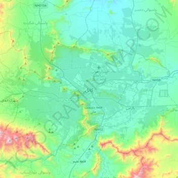 Mapa topográfico Kabul, altitud, relieve