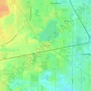 Mapa topográfico Diamond Lake, altitud, relieve